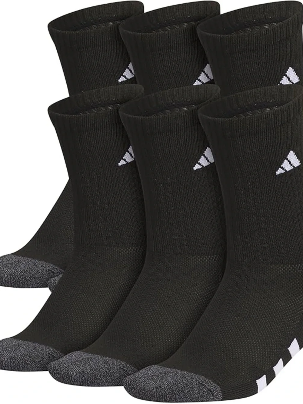 NEW Boys Adidas Black Crew Athletic Socks - Pack of 6 size L 5Y-7Y